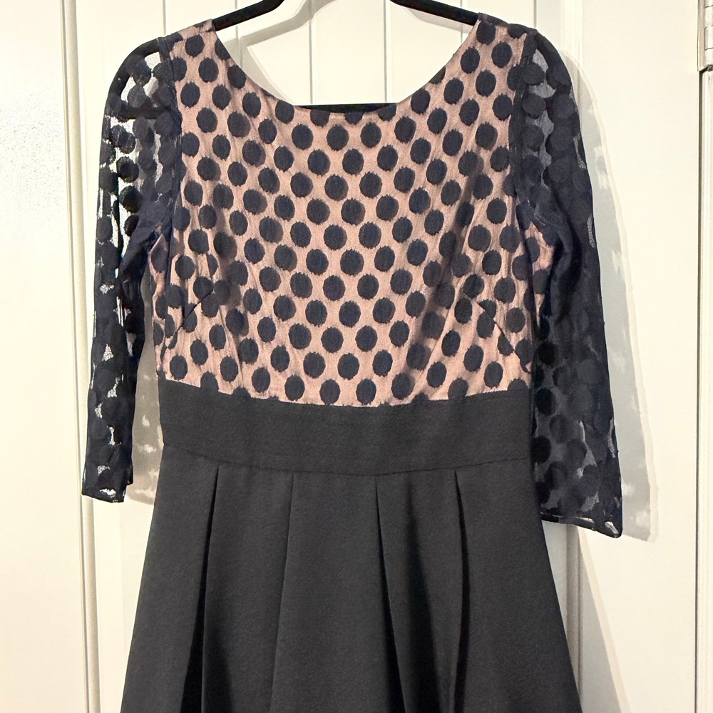Eliza J Mother of the Bride‎ Dress 6 Black Lace Polka Dot Formal Evening Gown